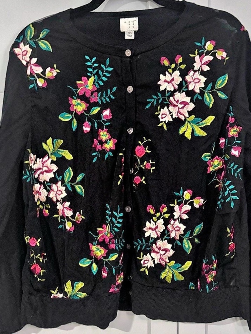 a.n.a Floral Embroidered Mesh Cardigan XXL